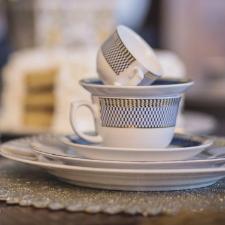 Jogo de Jantar Ch 30 Peas Porcelana Oxford Flamingo Op Art: Ouro