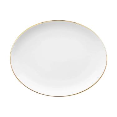 Travessa Oval de Porcelana Oxford Flamingo Sofia Branco e Dourada 31cm