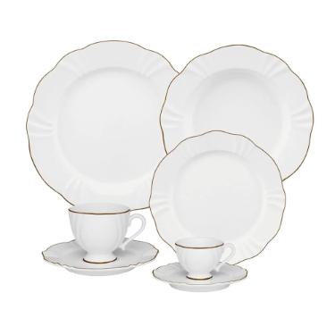 Jogo de Jantar Ch Caf 42 Ps Porcelana Oxford Soleil Victria Ouro