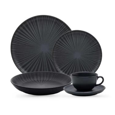 Jogo de Jantar e Ch Oxford Flat nix Preto 30 Peas