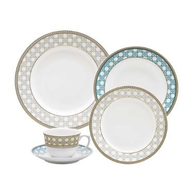 Jogo de Jantar e Ch Oxford Flamingo Palhinha Brasileira 30 Peas Porcelana