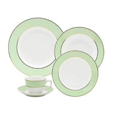 Jogo de Jantar e Chá Oxford Flamingo Classic Verde 30 Peças Porcelana Jogo de Jantar e Chá Oxford Flamingo Classic Verde 30 Peças Porcelana