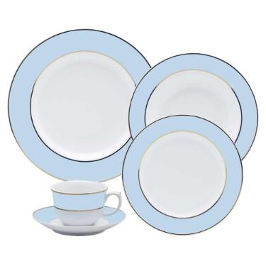 Jogo de Jantar Ch 30 Peas Porcelana Oxford Flamingo Classic Azul: Ouro