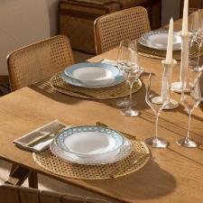 Jogo de Jantar Ch 30 Peas Porcelana Oxford Flamingo Classic Azul: Ouro