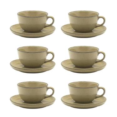 Jogo de 6 X�caras de Ch� Oxford Flat Ocre 200ml com Pires