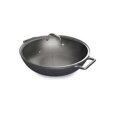 Panela Wok de Ferro Fundido Esmaltado Oxford Aroma Cinza 35cm para Induo