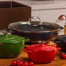 Panela Wok de Ferro Fundido Esmaltado Oxford Aroma Cinza 35cm para Induo
