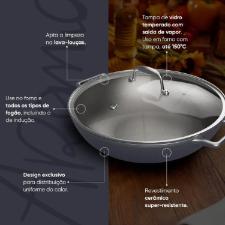 Panela Wok de Ferro Fundido Esmaltado Oxford Aroma Cinza 35cm para Induo