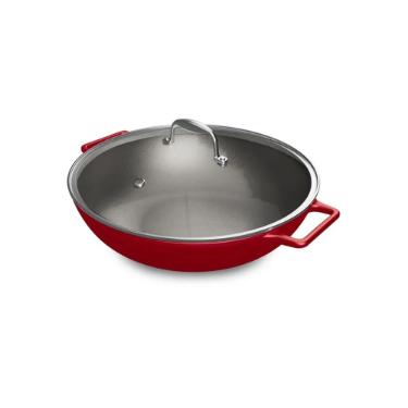 Panela Wok de Ferro Fundido Esmaltado Oxford Aroma Vermelha 35cm para Induo