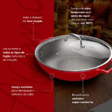 Panela Wok de Ferro Fundido Esmaltado Oxford Aroma Vermelha 35cm para Induo