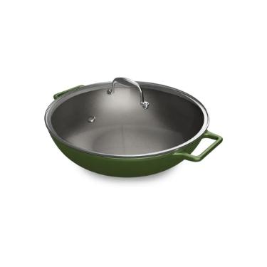 Panela Wok de Ferro Fundido Esmaltado Oxford Aroma Verde 35cm para Induo