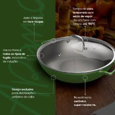 Panela Wok de Ferro Fundido Esmaltado Oxford Aroma Verde 35cm para Induo