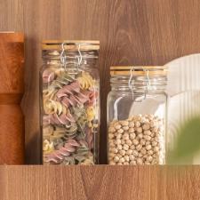 Pote Hermético Oxford Retrô Quadrado de Vidro com Tampa de Bambu 1,6L Pote Hermético Oxford Retrô Quadrado de Vidro com Tampa de Bambu 1,6L