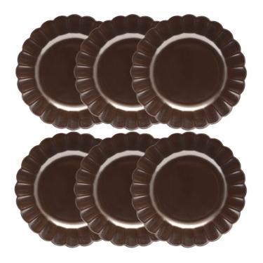 Jogo 6 Pratos Rasos Porcelana Oxford Flora Anis 27,5 Cm: Marrom Metalizado
