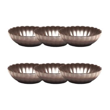 Jogo 6 Pratos Fundos Porcelana Oxford Flora Anis 20 Cm: Marrom Metalizado 1L