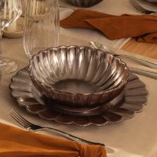 Jogo 6 Pratos Fundos Porcelana Oxford Flora Anis 20 Cm: Marrom Metalizado 1L