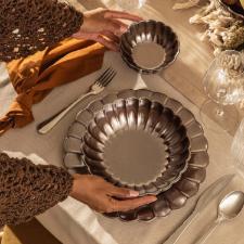 Jogo 6 Pratos Fundos Porcelana Oxford Flora Anis 20 Cm: Marrom Metalizado 1L