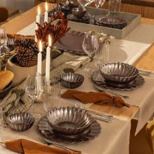 Jogo 6 Pratos Fundos Porcelana Oxford Flora Anis 20 Cm: Marrom Metalizado 1L