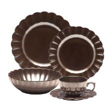 Jogo de Jantar Ch 30 Ps Porcelana Oxford Flora Anis: Marrom Metalizado