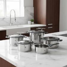 Jogo de Panelas em A�o Inox Zwilling Simplify 5 Pe�as com Suporte de Tampa e Escoamento Integrado