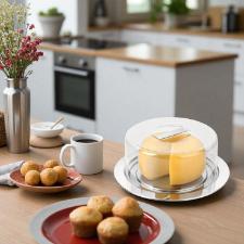 Prato para queijo em inox com cpula de acrlico Forma Vision 25cm: Sofisticao e proteo na mesa