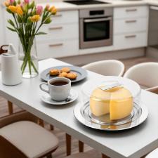 Prato para queijo em inox com cpula de acrlico Forma Vision 25cm: Sofisticao e proteo na mesa