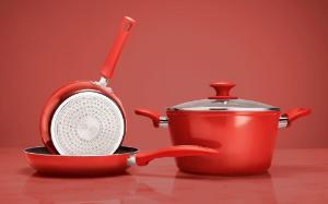 Jogo de panelas em alumnio Brinox Optima 5 peas carmim.