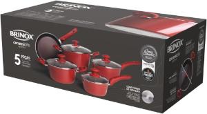 Jogo de panelas em alumnio Brinox Optima 5 peas carmim.