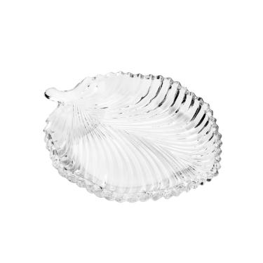 Prato decorativo em cristal Lyor Leaf 20,5x17x2,5cm.