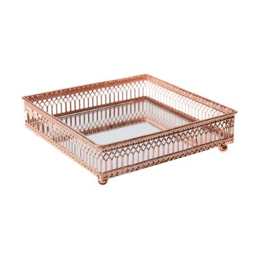 Bandeja quadrada espelhada em inox Adely Decor 15cm ros