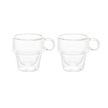 Jogo de xcaras para caf em vidro empilhveis parede dupla Wolff 90ml 2 peas.