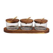 Jogo de 3 petisqueiras com tampa e suporte em madeira L'hermitage Wooden 120ml 4 peas.