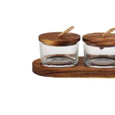 Jogo de 3 petisqueiras com tampa e suporte em madeira L'hermitage Wooden 120ml 4 peas.