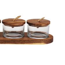 Jogo de 3 petisqueiras com tampa e suporte em madeira L'hermitage Wooden 120ml 4 peas.