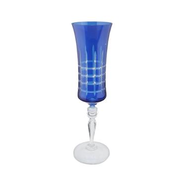 Taa para champanhe lapidada em cristal ecolgico Bohemia Grace 190ml azul.