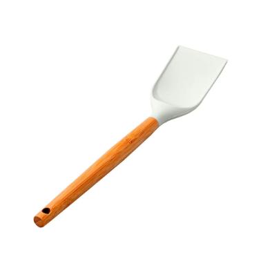Esptula flat em bambu e silicone Hudson Home Prime 30,5cm branco.