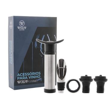 Jogo para vinho em ao inox com caixa Wolff 5 peas.