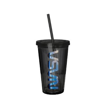Copo parede dupla com canudo em plstico Nasa Space 500ml.