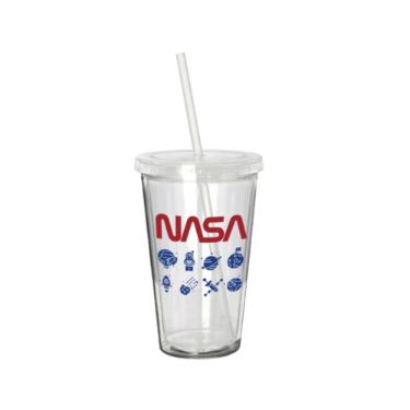 Copo parede dupla com canudo em plstico Nasa Icons 500ml.