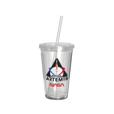 Copo parede dupla com canudo em plstico Nasa Artemis 500ml.