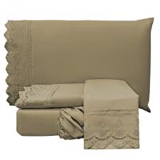 Jogo de Cama Casal Eurotextil Bordado Ingls 2,25mX2,50m Chocolate 4Pcs