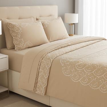JOGO DE CAMA QUEEN 4PCS ANDORRA 400 FIOS BEGE 193X203CM