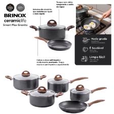 Jogo de Panelas Brinox Antiaderente Ceramic Life 5 Peas Smart Plus com Induo Granito.