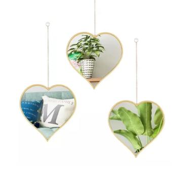 Jogo de Espelhos Decorativos em Corao RioHome 03 peas Dourado