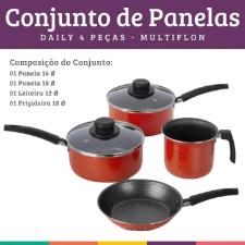 Jogo de Panelas Antiaderente Multiflon Daily 4 peas Laranja