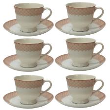Jogo de Xcara de Ch de Porcelana  Dolce Home Coreana Detalhes Rosa 12 ps