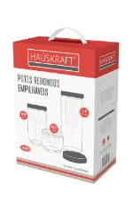 Jogo de potes redondos empilhveis em vidro Hauskraft 3 peas