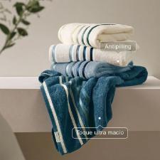 Toalha de banho Karsten Fio Penteado Lumina 70cm x140cm Branco/Azul