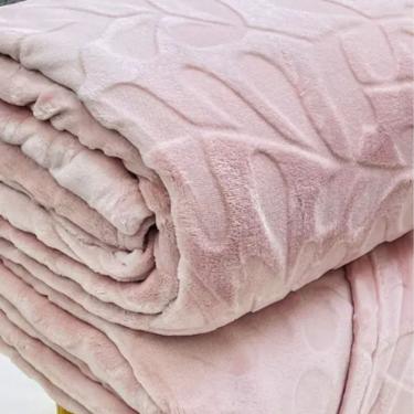 Manta Flannel Habitat Folhas Queen Rosa 2,20m x 2,40m