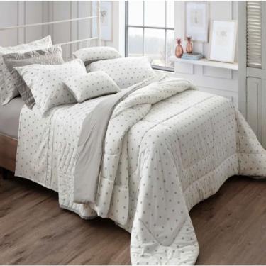 Jogo de Cama Casal Algodo Egpicio 200 Fios Kacyumara Vintage Poa Fendi 4 Pcs